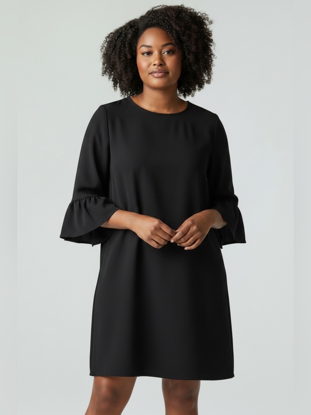 City Chic Black Ruffle-Sleeve Shift Dress